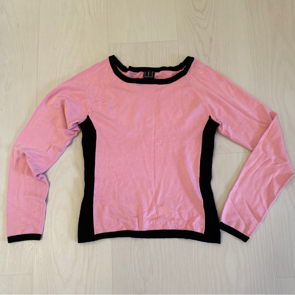 INC International Concepts Pink and Black Trim Long Sleeve Top